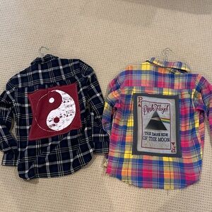Plaid Flannel Shirts with Graphic Patches